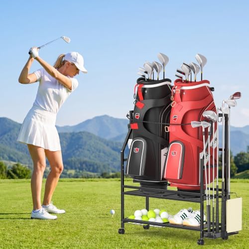 DAOUTIME Golf Bag Stand with Wheels, Golf Bag Organize - Image 4