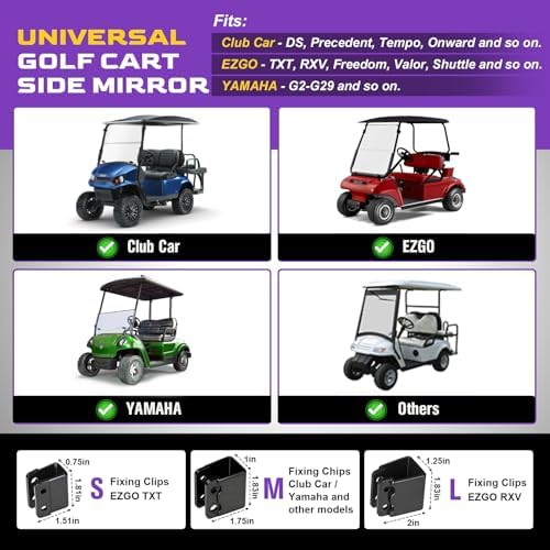 Golf Cart Side Mirrors, No Drilling Golf Cart Rear View Mirrors Universal - Image 3
