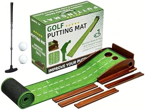 Portable Golf Putting Mat with Auto Ball Return, Wood Base, Indoor Practice by SirChic