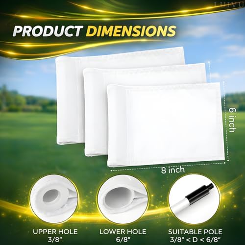 Set 3X Single Sided 8x6 Inch Solid White Golf Polyester Flag - Image 2