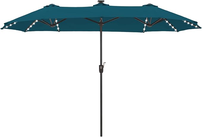 13 ft Patio Umbrella with 120 LED Solar Lights Outdoor Umbrella, Cerulean | by HERASPALACE