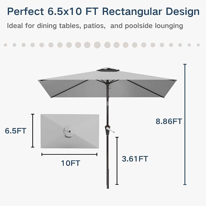 6.5' x 10' Rectangular Patio Umbrella Large Outdoor Market Umbrella w/UV - Image 9