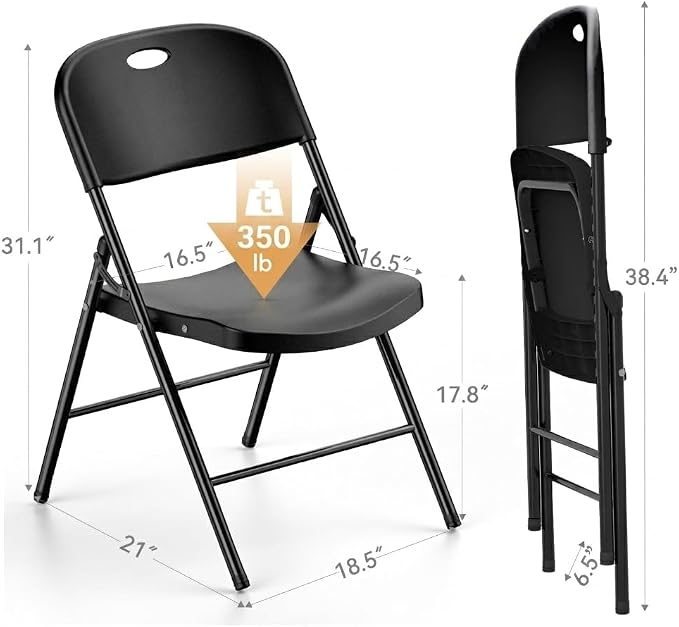 Nazhura 350 Weight Limit Heavy Duty Plastic Folding Chair - Image 3