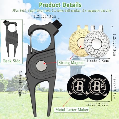 Golf Divot Tool with 2 Personalized Letter Ball Marker, 2 Magnetic Clip - Image 3
