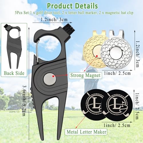 Golf Divot Tool with 2 Personalized Letter Ball Marker, 2 Magnetic Clip - Image 4