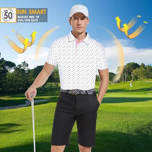 Mens Golf Shirt Short Sleeve Dry Fit Print Moisture Wicking Performance - Image 2