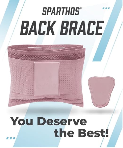 Sparthos Back Support Belt - Immediate Relief from Back Pain - Breathable With Lumbar Pad - Lower Backbrace For Home & Lifting At Work - For Men & Women - Fits 31–38″ Waist (Pink-S, Check Sizing)