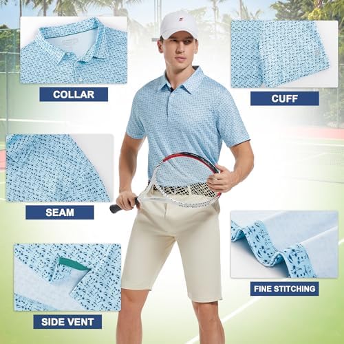 Mens Golf Shirt Short Sleeve Dry Fit Print Moisture Wicking Performance - Image 3