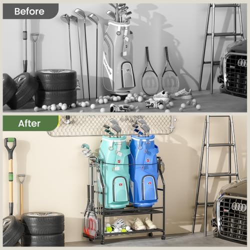 DAOUTIME Golf Bag Stand with Wheels, Golf Bag Organize - Image 5
