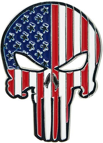 USA Flag in Skull Shaped Golf Ball Marker and USA Round Hat Clip by BeTheBall4U