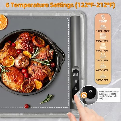 Newise Warming Mat for Food, 6 Temp & Timer, Extra Large 36”x 16" - Image 4