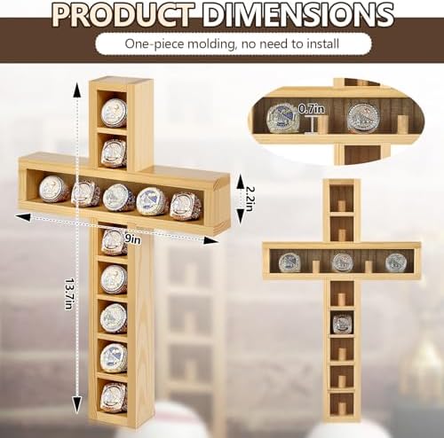 Teenyyou Championship Ring Display Case, 12 Posts, Natural Wood Wall Mount - Image 2