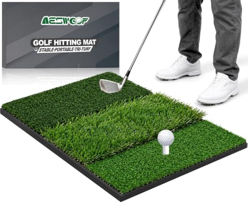 Foldable Tri-Turf Golf Hitting Mat, Non-Slip & Durable Outdoor Practice Mat by AESWGOF