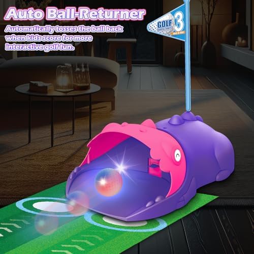 Clemas Kids Toy Golf Set with Dinosaur Automatic Golf Returner, Led Light Up - Image 2