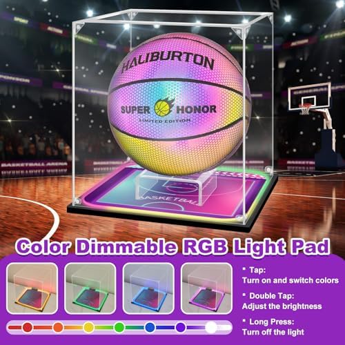 Basketball Display Case with RGB LED, Removable Built-in Basketball Display - Image 5