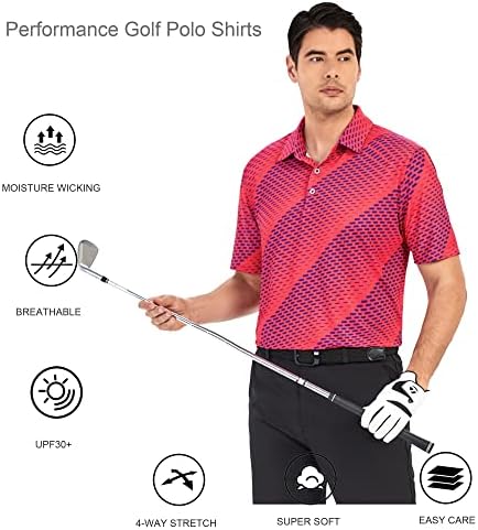 Alex Vando Mens Golf Shirt Moisture Wicking Print Performance Polo Shirt - Image 5