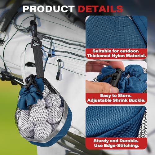 3PCS Mesh Golf Ball Bags with Reflective Strip, Nylon Bag - Image 4