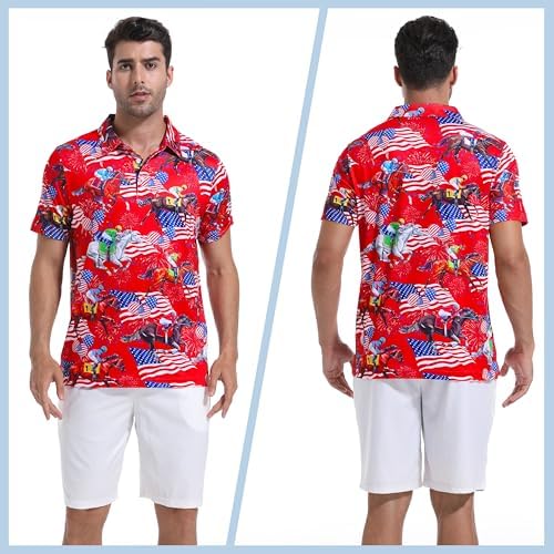 Mens Golf Shirt Short Sleeve Dry Fit Print Moisture Wicking Performance - Image 2
