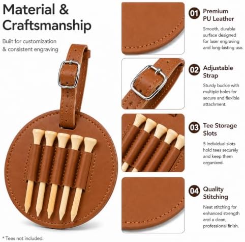 30 Pack Leather Golf Tee Holders, Blank Golf Bag Tags - Image 4