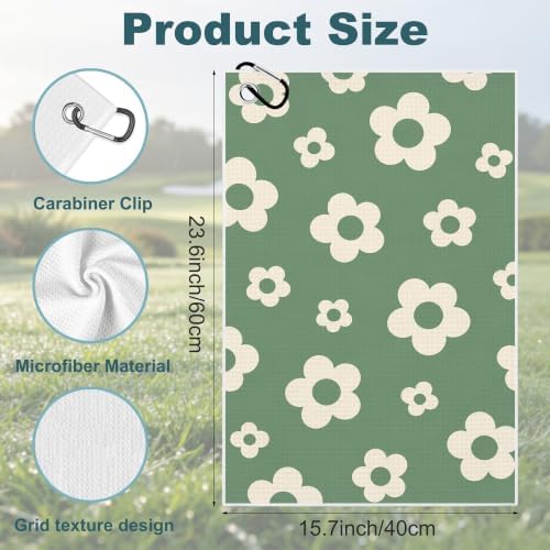 Green Floral Waffle Weave Microfiber Golf Towel - Image 2