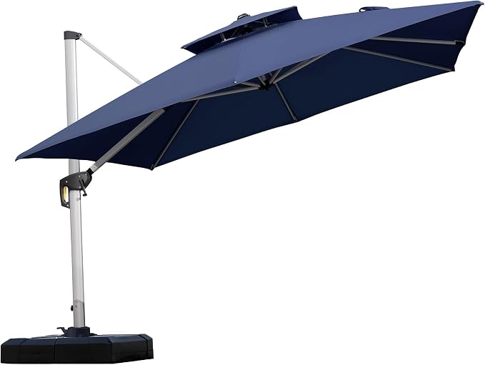 PURPLE LEAF Cantilever Patio Umbrellas 10'x 10' Square Double Top Navy Blue | by PURPLELEAF