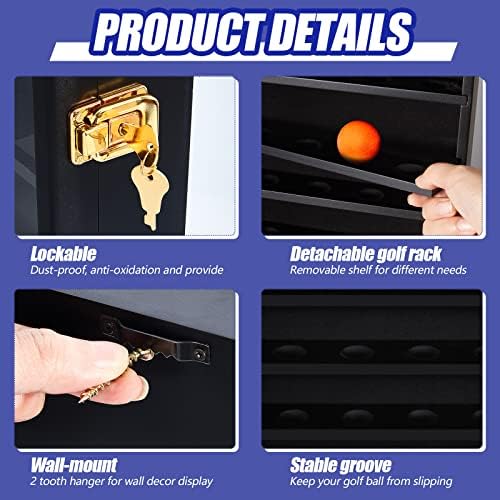 Sintuff 42 Golf Ball Display Case Solid Wood Golf Ball Holder Rack Gift Black - Image 3