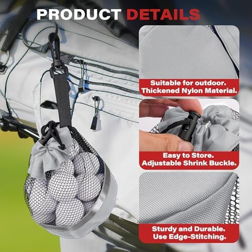 3PCS Mesh Golf Ball Bags with Reflective Strip, Nylon Bag - Image 4