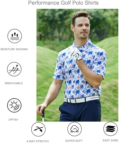 Alex Vando Mens Golf Shirt Moisture Wicking Print Performance Polo Shirt - Image 5