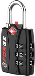 Forge Luggage Locks TSA Approved Black 1 Lock, Small Combination Lock with Zinc Alloy Body, Open Alert, Easy Read Dials, for Travel Suitcase, Bag, Backpack, Lockers.