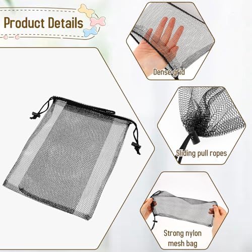 Sliverdew 10PCS Small Mesh Bags Drawstring Black Nylon Mesh Drawstring Bag Mini - Image 3