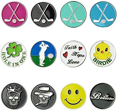 Golf Ball Markers Assorted Patterns Value Pack of 12 Golf Gifts, Golf Cap Clips by GOLTERS