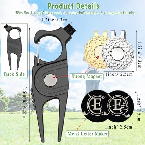 Golf Divot Tool with 2 Personalized Letter Ball Marker, 2 Magnetic Clip - Image 3