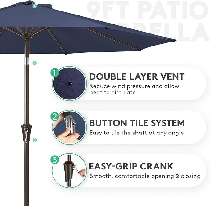 JEAREY 9FT Outdoor Patio Umbrella, Market Umbrella, Purplish Blue | Outdoor - Image 4