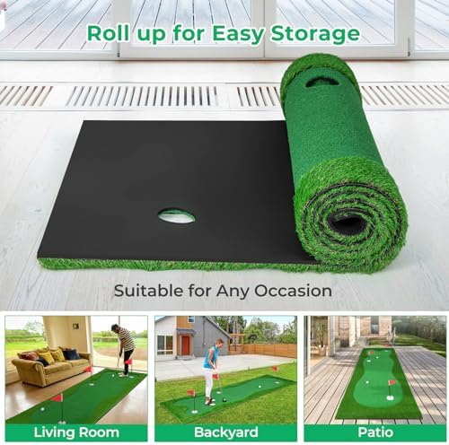 GYMAX Putting Green, 10FT Large Golf Practice Training Mat - Image 6