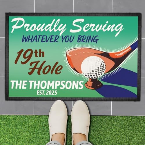 Personalized Golf Doormat – Retro 19th Hole Welcome Mat by CSKIS-PersonalizedGifts