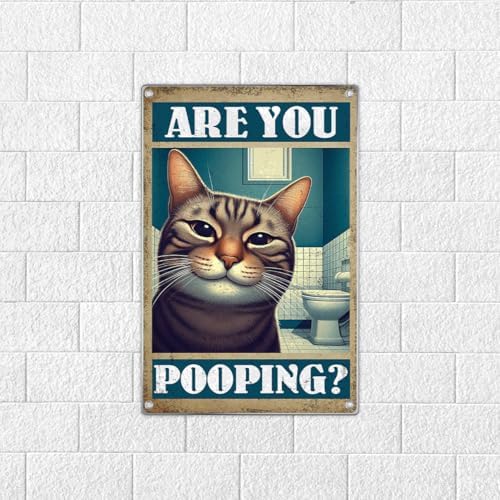 Funny Cat Bathroom Wall Art Sign Are You Pooping Quote Metal Poster Humorous - Image 7