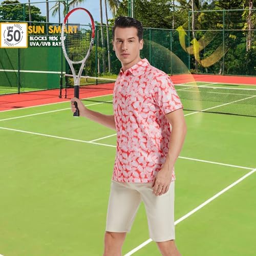 Mens Golf Shirt Short Sleeve Dry Fit Print Moisture Wicking Performance - Image 3