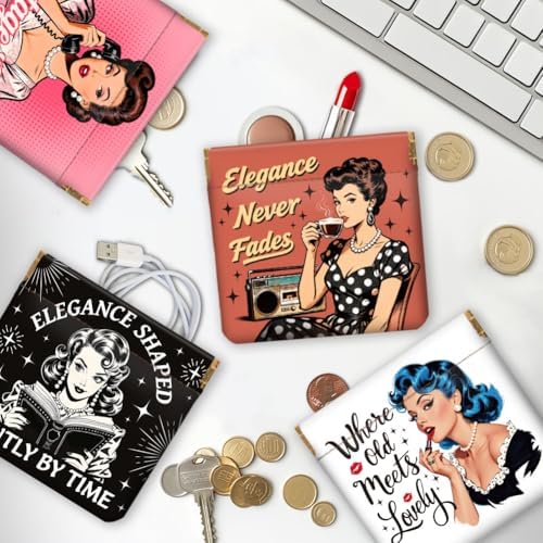 Peacoblue Retro Woman Coin Purse, PU Leather Squeeze Pouch 4PCS - Image 6
