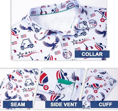 Mens Golf Shirt Short Sleeve Dry Fit Print Moisture Wicking Performance - Image 5