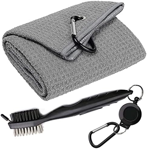Golf Towel & Groove Cleaner Brush Kit, Tri-Fold Microfiber Waffle by Aebor