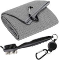 Golf Towel & Groove Cleaner Brush Kit, Tri-Fold Microfiber Waffle by Aebor