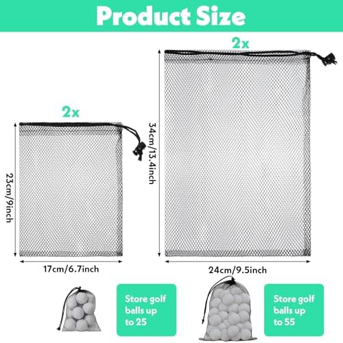 Grevosea 4 Pcs Mesh Bags with Drawstring, Nylon Mesh Golf Ball Bag Golf Storage - Image 2