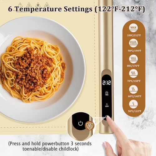 Warming Mat for Food, Electric Warming Tray, 6 Temp & Timer - Image 3