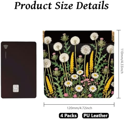 Peacoblue Dandelion Coin Purse, PU Leather Squeeze Pouch 4PCS - Image 2