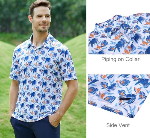 Alex Vando Mens Golf Shirt Moisture Wicking Print Performance Polo Shirt - Image 3