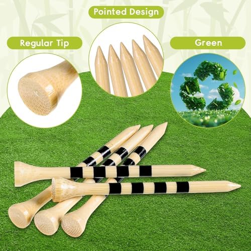Bamboo Golf Tees 200 Pack 2-3/4 & 3-1/4 inch Length | 4 Line Marking Natrual - Image 3
