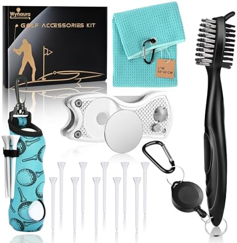 15 Pcs Golf Accessories Kit, Includes Cleaner Brush Towel Tees Golf Ball Bag by Wynaura