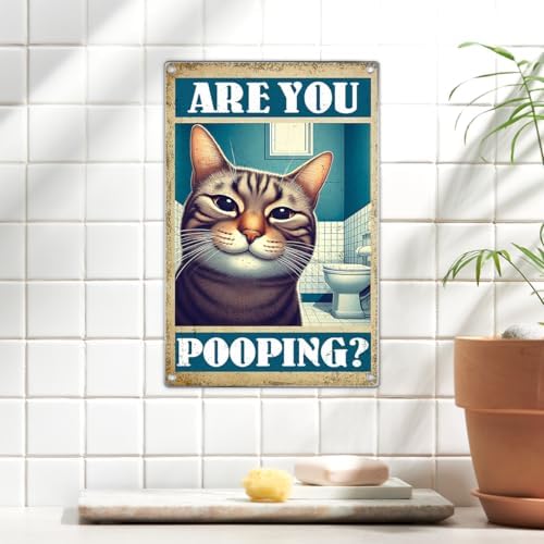 Funny Cat Bathroom Wall Art Sign Are You Pooping Quote Metal Poster Humorous - Image 4