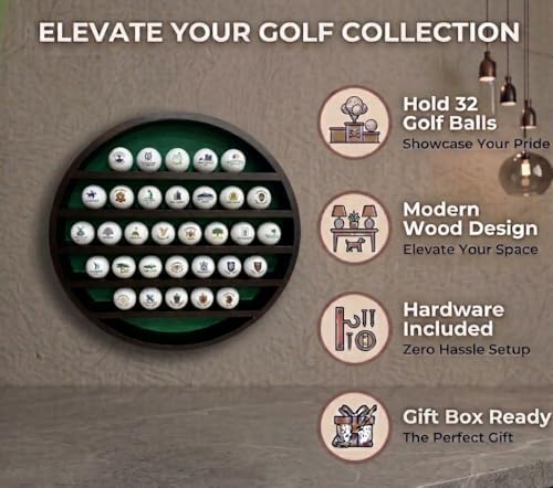 Golf Ball Display Case for 32 Balls – Modern Golf Decor ft. 18” Moon Shelf - Image 3