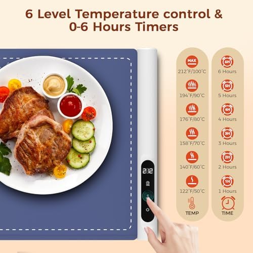 Newise Warming Mat for Food, Electric Warming Tray, 6 Temp - Image 4
